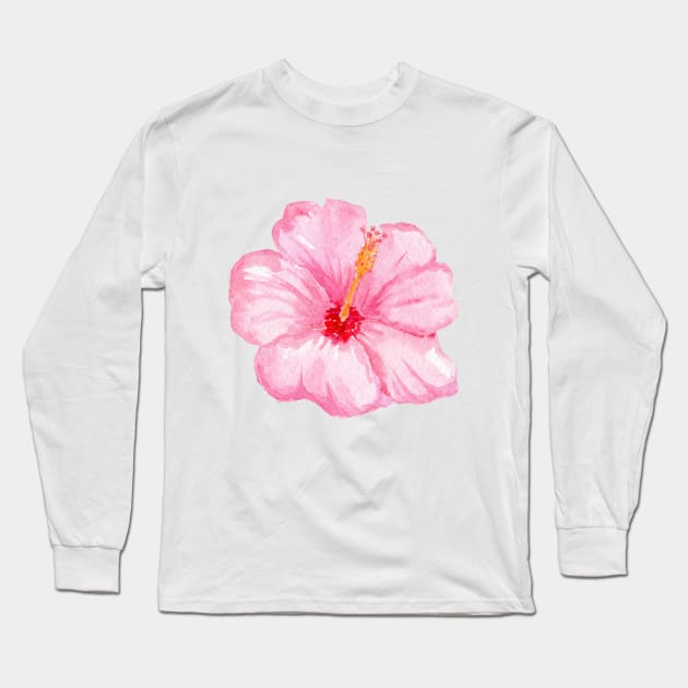 Pink hibiscus flower Long Sleeve T-Shirt by DreamLoudArt